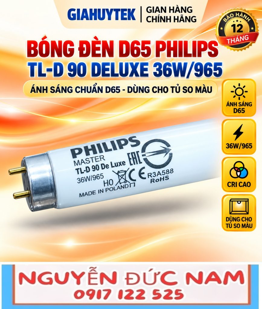 Bóng đèn Philips MASTER TL-D 90 De Luxe 36W/965 dùng đối chiếu nguồn so màu D65